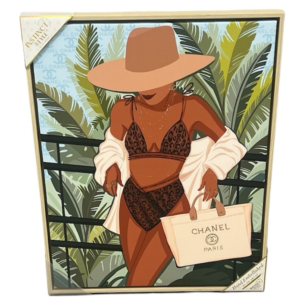 NEW Designart 'Chanel Resort Babe' Modern Framed Canvas Wall Art Print 16" x 20"